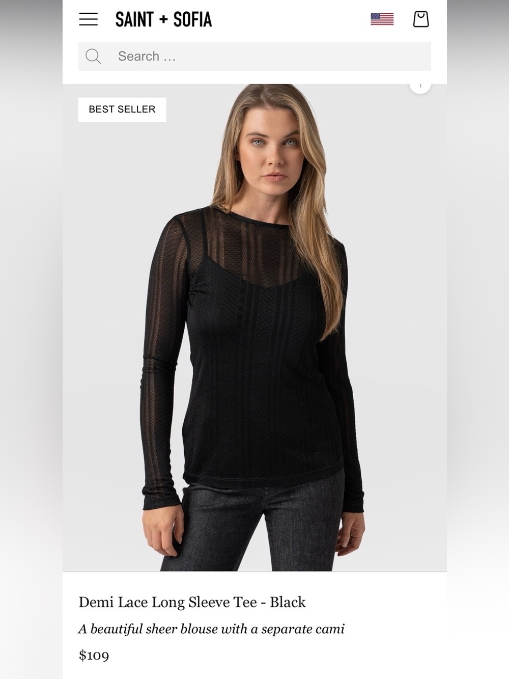 Demi Lace Long Sleeve Tee - Black